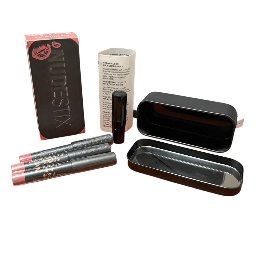 NUDESTIX 3 Piece Mini Lip Set W/ Sharpener Purity, Sin &Pulse‎ Discontinued NOS